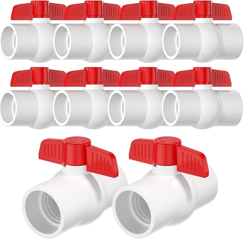 EPHECH 10PCS 1" PVC Ball Valve, SCH40 Slip PVC Water Pipe Valve with Easy Turn Red T-Handle, Shut-Off Ball Valve Socket for Swimming Pool, Sprinkler Lines, Outdoor Plumbing & Irrigation System - Image 1